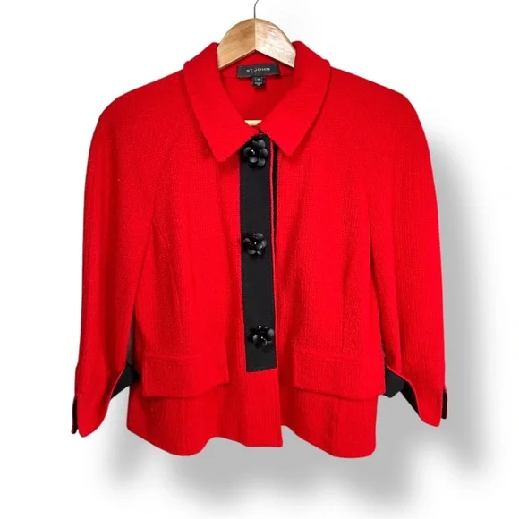 St. John Textured Contrast Trim Knit Blazer - Picture 3 of 5